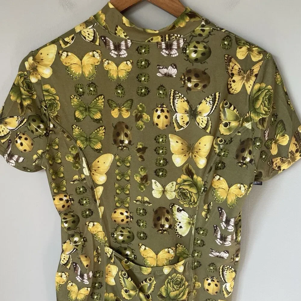 Koulius Zaard Vtg. Cycling Jersey Top Butterfly Print Green USA Made Size Medium